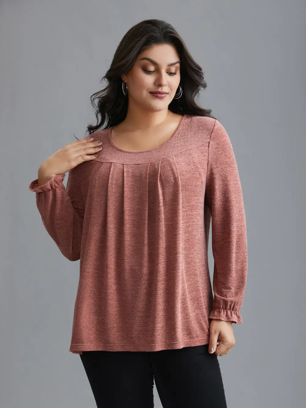 Round Neck Heather Pleated T-shirt