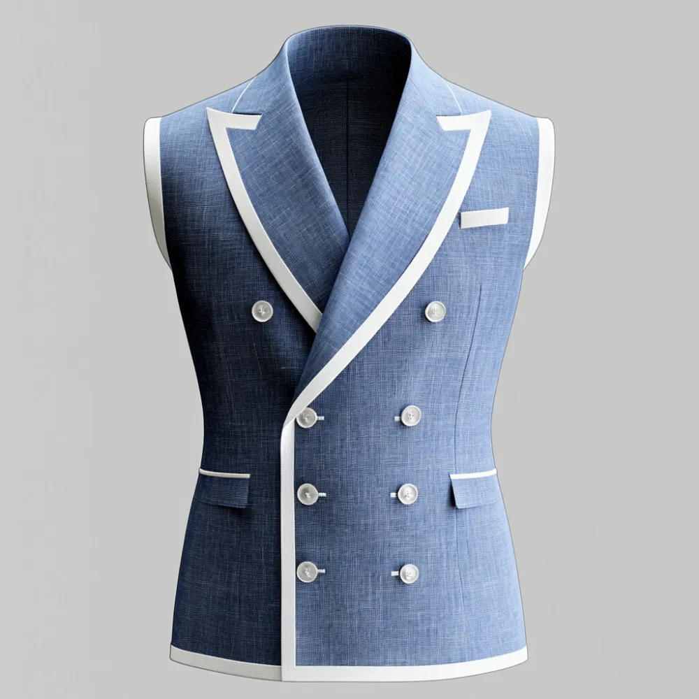 Men's Business Peak Lapel Double Breasted Contrast Binding Vest
