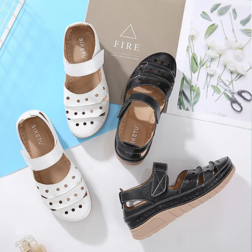 - Women's Casual Platform Flat Comfort Breathable Leather Walking Shoes
