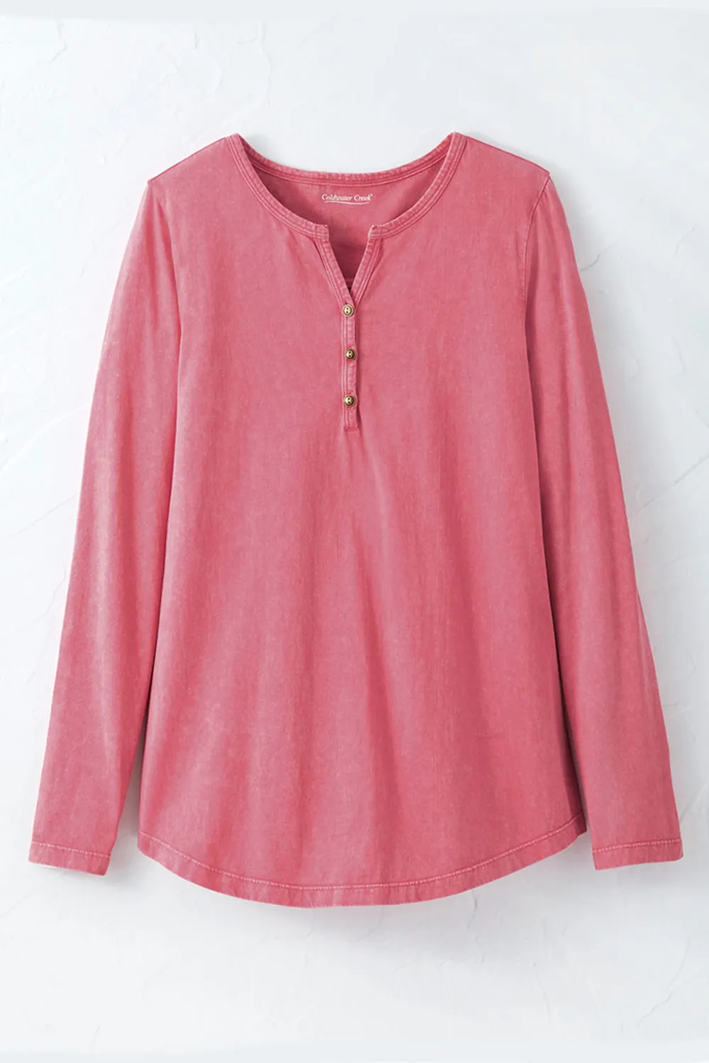 Vintage-Wash Solid Long-Sleeve Henley