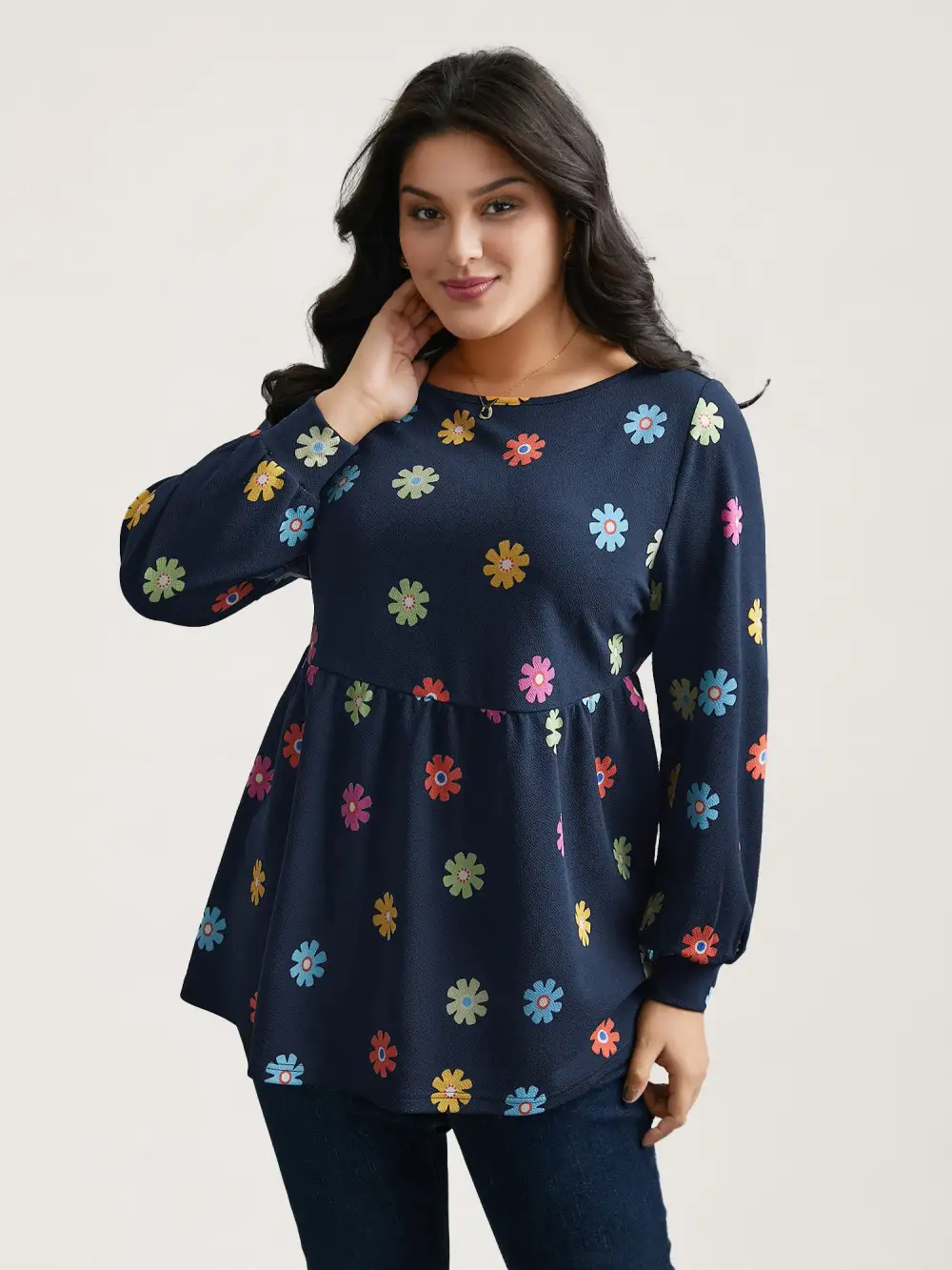 Multi-Color Floral Textured Stretchy Knit Top