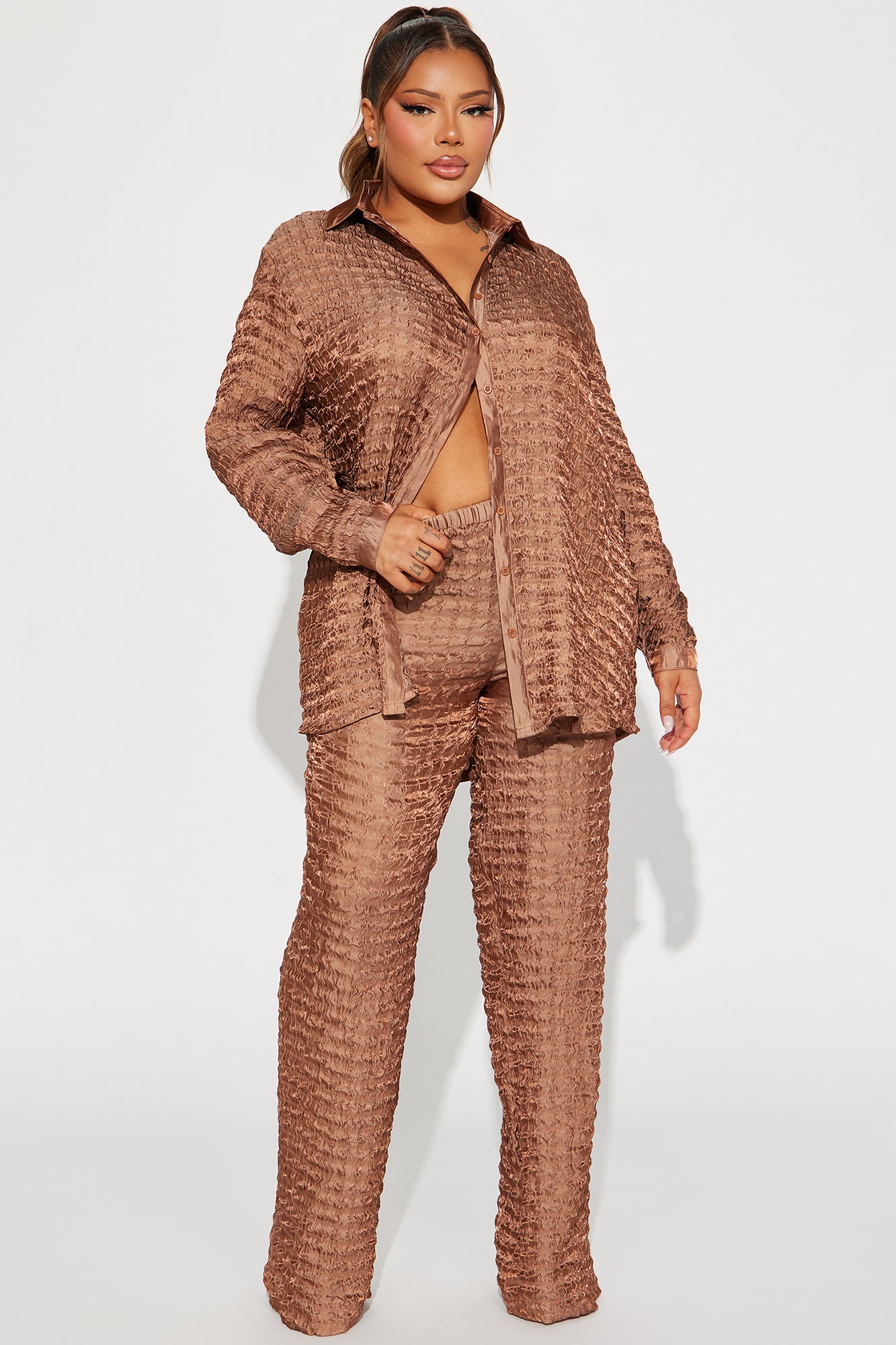 Royal Textured Pant Set - Brown
