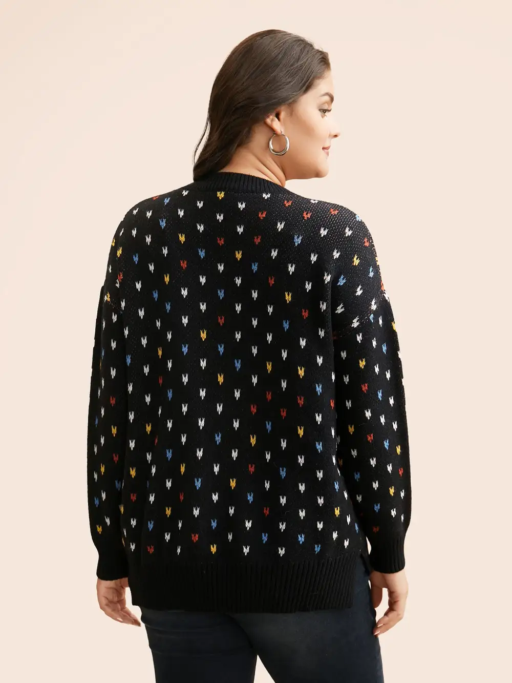Polka Dot Texture Split Hem Pullover