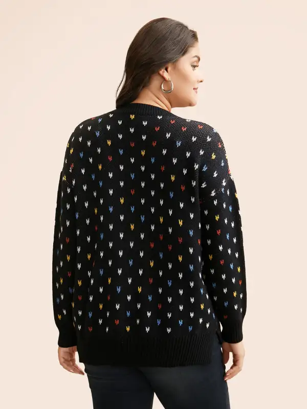 Polka Dot Texture Split Hem Pullover