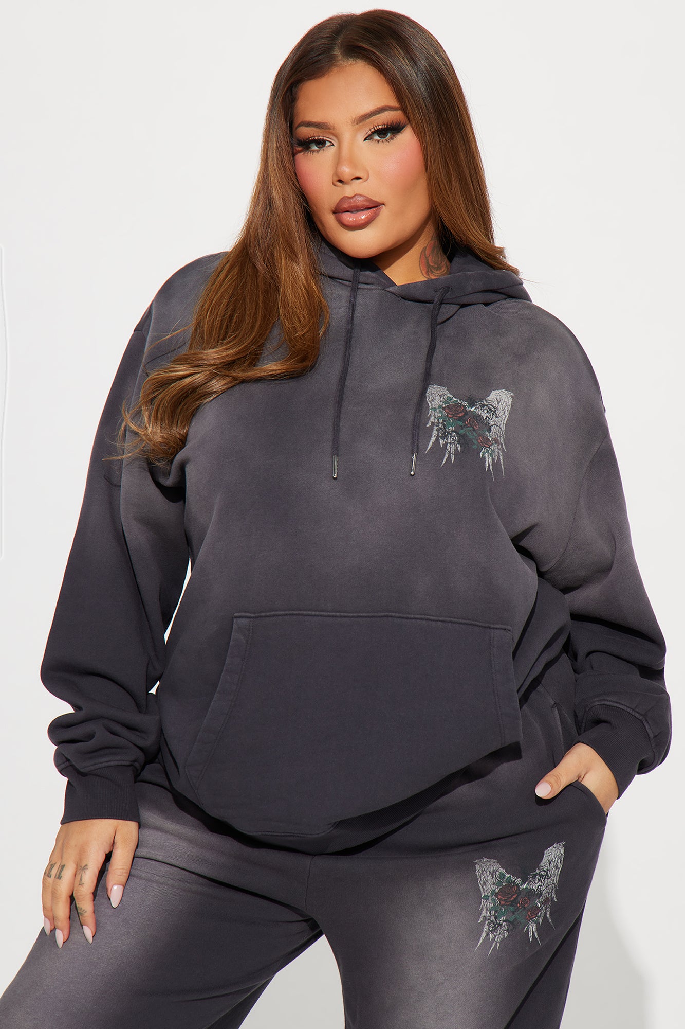 Give Me Roses Washed Jogger Set - Grey