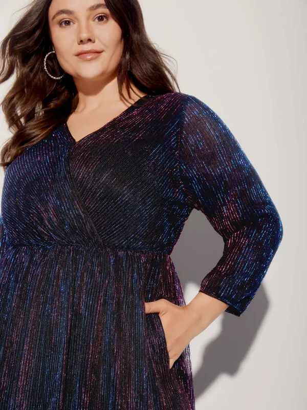 Luxe Mesh Pleated Elastic Waist Wrap Dress