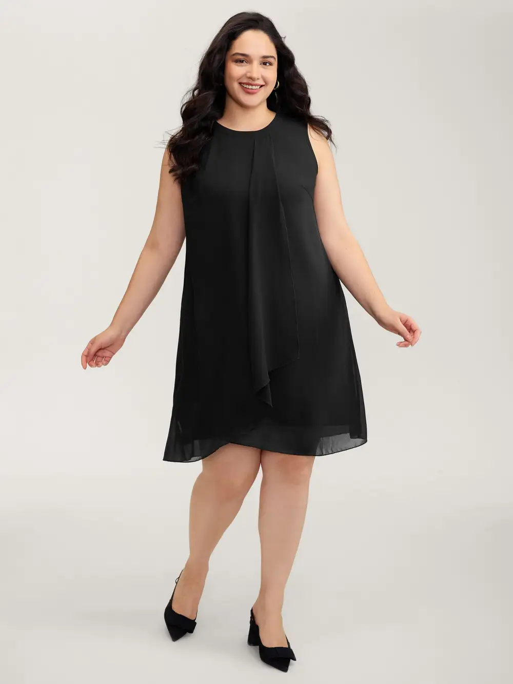 Chiffon Sheer Pleated Knee-Length Dress