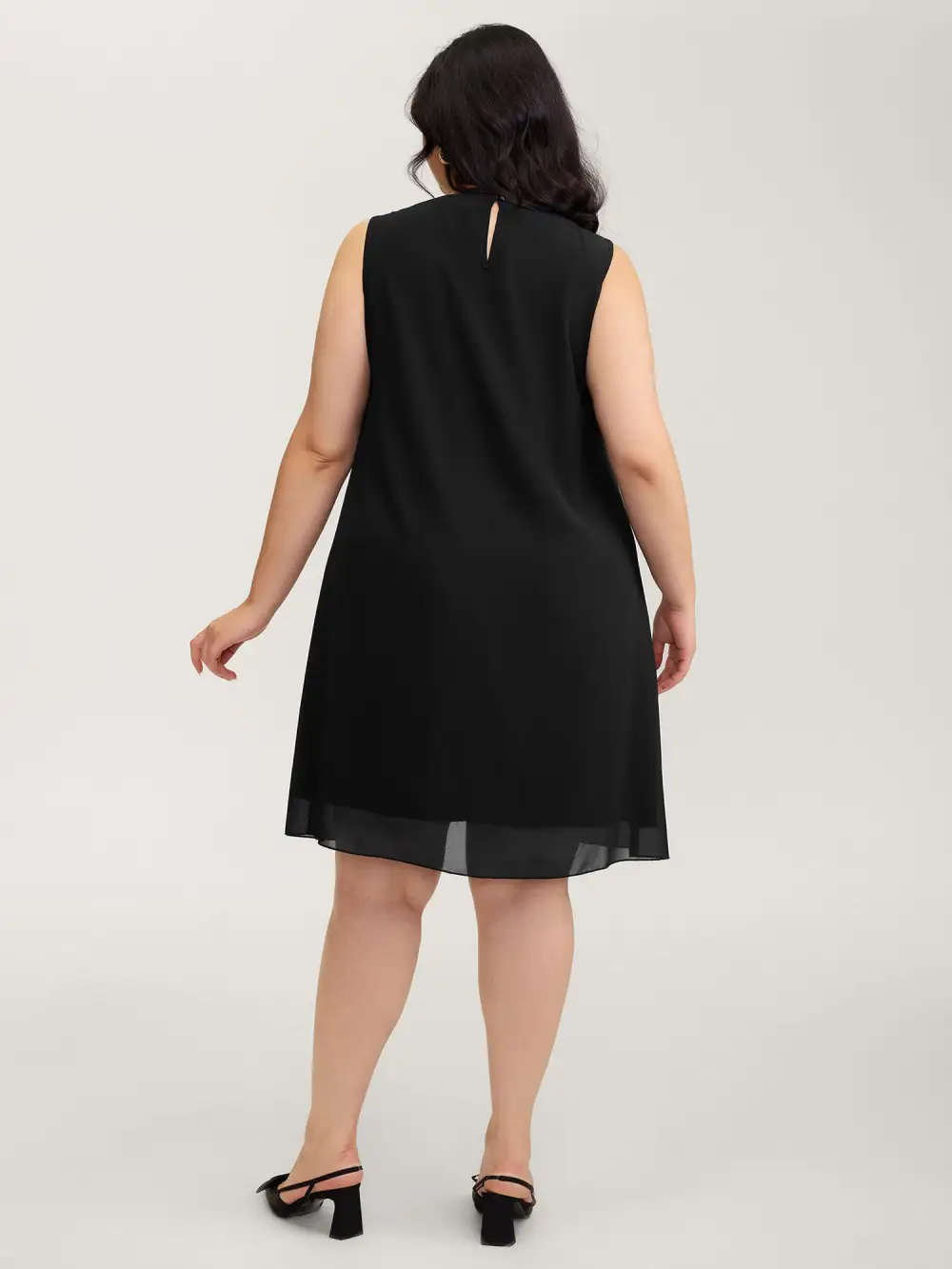 Chiffon Sheer Pleated Knee-Length Dress