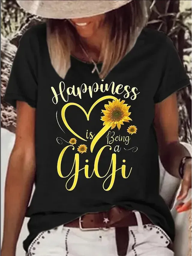 Women's T shirt Tee Black Pink Blue Leopard Heart Print Short Sleeve Holiday Weekend Basic Round Neck Regular Floral Painting S