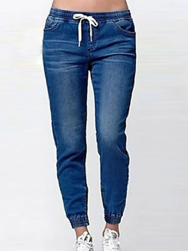 Women's Jeans Pants Trousers Full Length Denim Micro-elastic Mid Waist Basic Trousers Work Daily Black Dark Blue S M Spring &  Fall