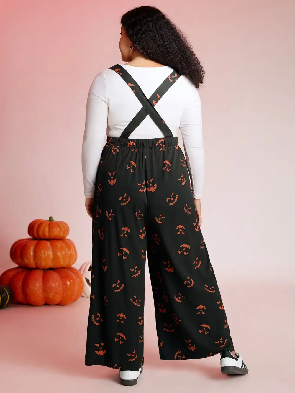 Spooky Pumpkin Pattern Overall Jumpsuit