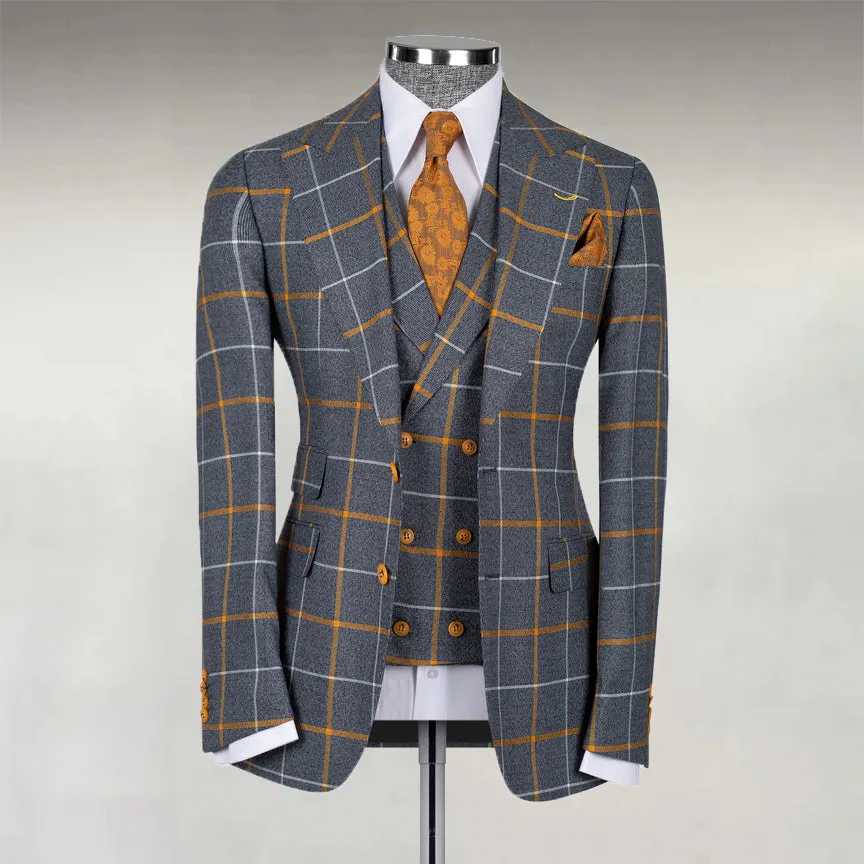 Men's Business Contrast Plaid Two Button Lapel Blazer