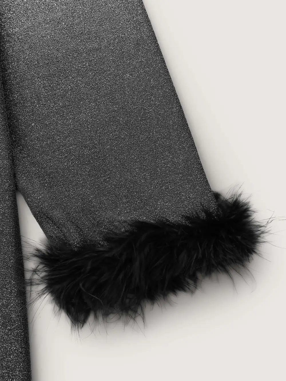 Shiny Silk Fur Cuffs Blouse