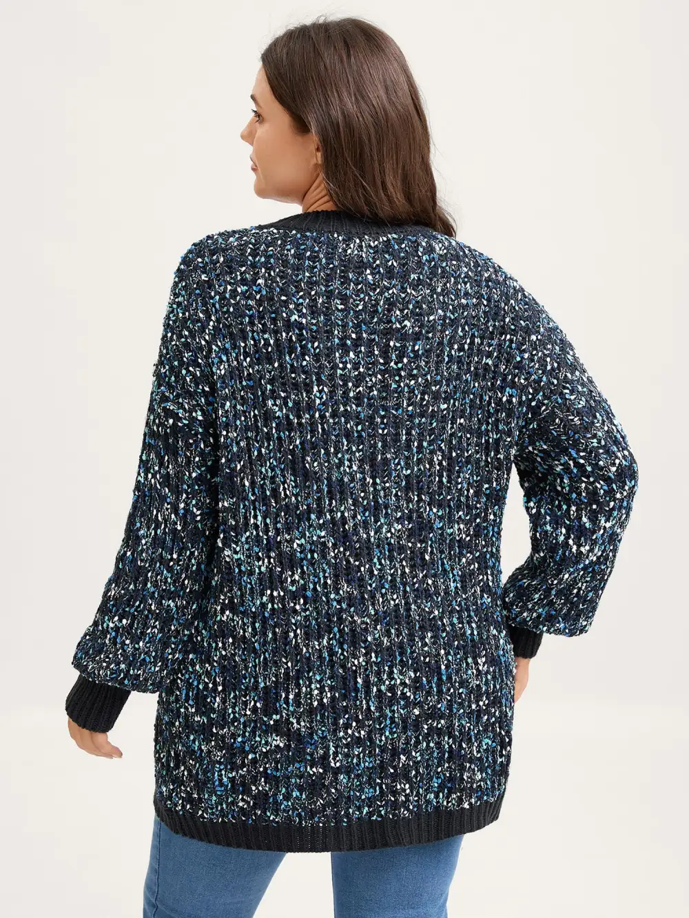 Abstract Textured Cuvy Hem Knit Cardigan