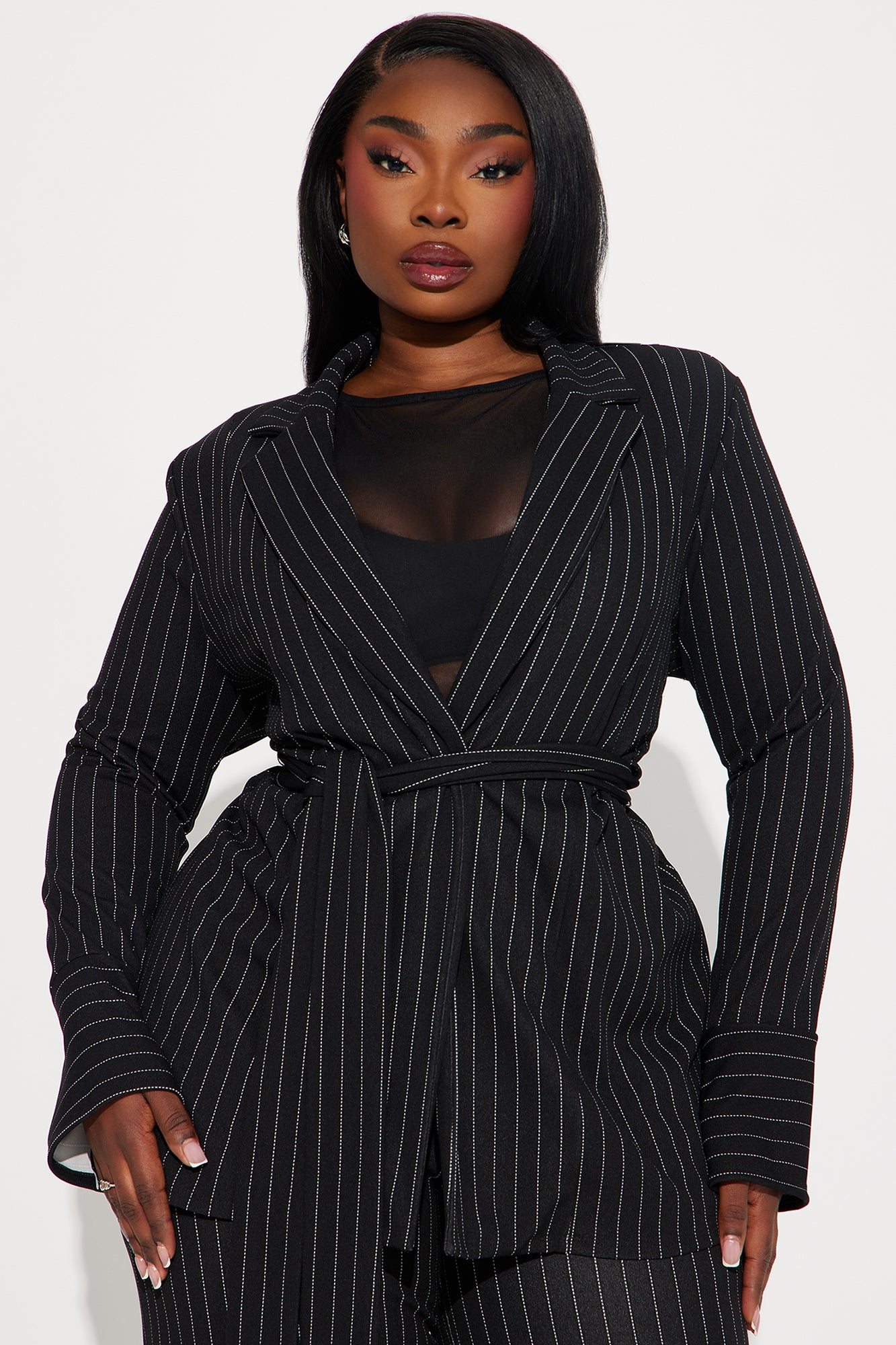 Next Level Pinstripe Pant Set - Black/combo