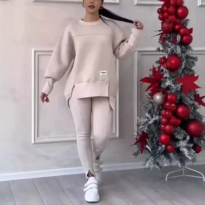 Women's split irregular hoodie two-piece set