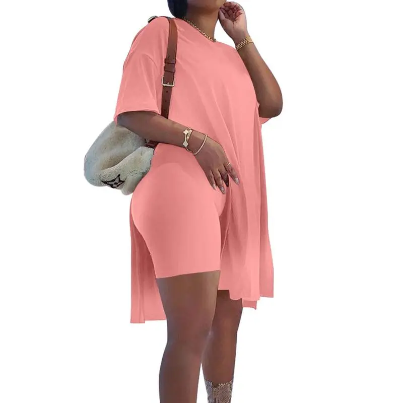 Women Plus Size 2 - Piece Outfits: Crewneck Short Sleeve Tunic & Skinny Biker Shorts Sets