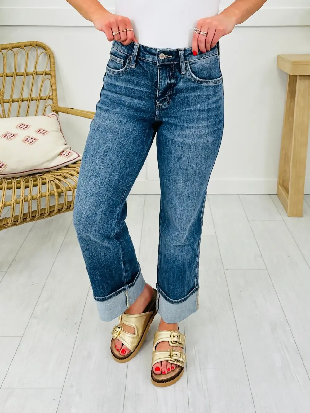 Change Your Tune Tummy Control Cropped Slim Wide Leg Jeans