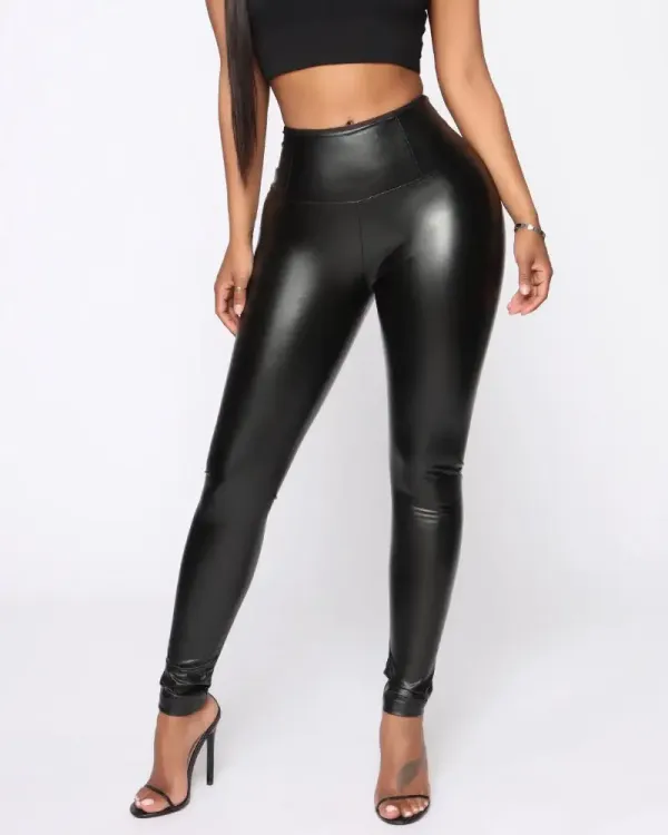 S-shaped PU Leather Leggings