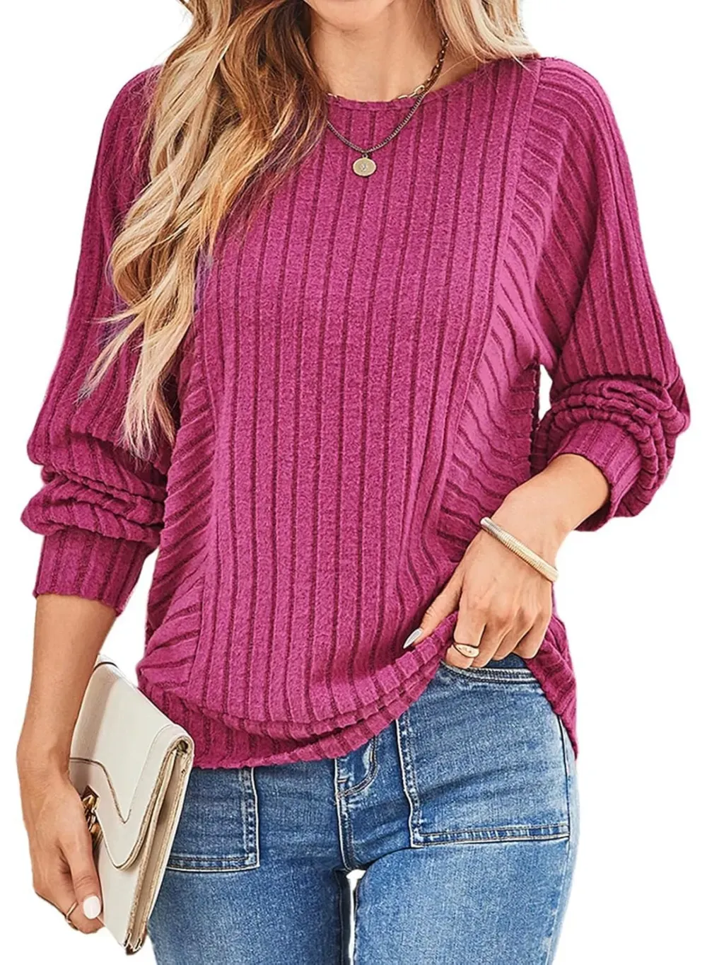 ✨Women's Soft Ribbed Crewneck Long Sleeve Shirts Knit Tops