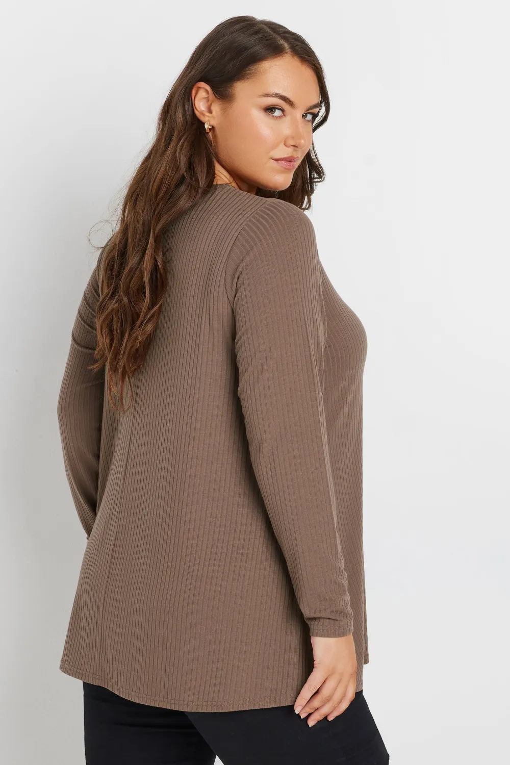 YOURS Curve Black Long Sleeve Ribbed Swing Top