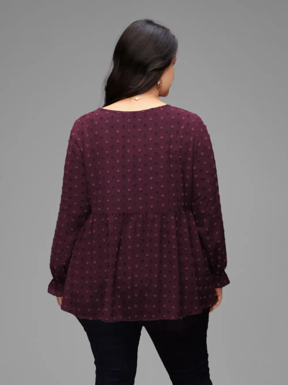 Textured Dot Elastic Cuffs A-line Blouse