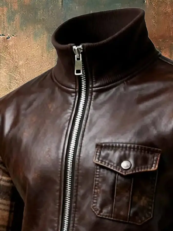 Men's Vintage Leather Patchwork Jacket
