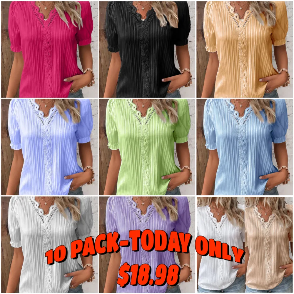 Limited Stock🛒49%OFF🔥V Neck Plain Lace Elegant Shirt