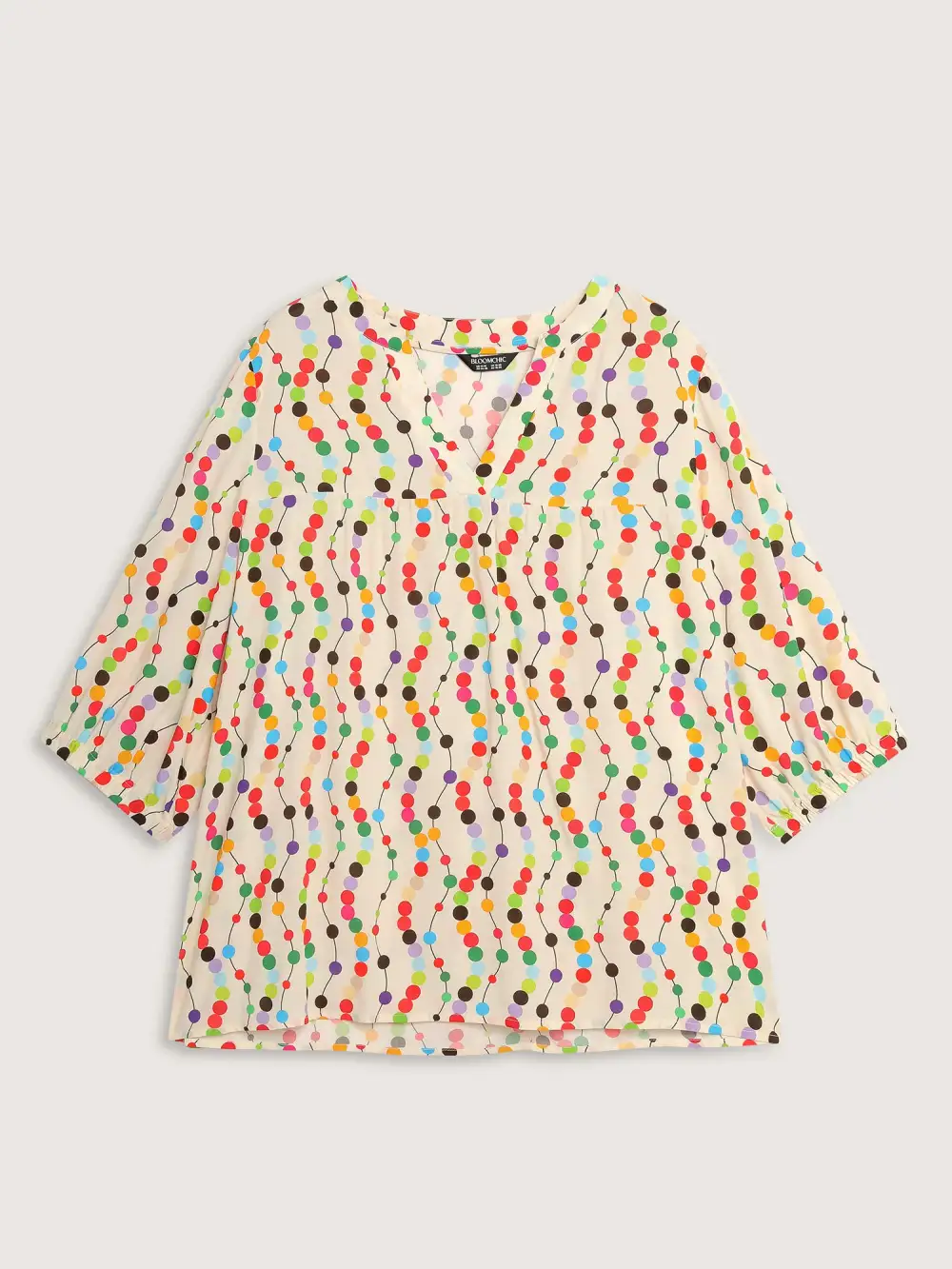 Colorful Polka Dots Rayon Notched Collar Blouse