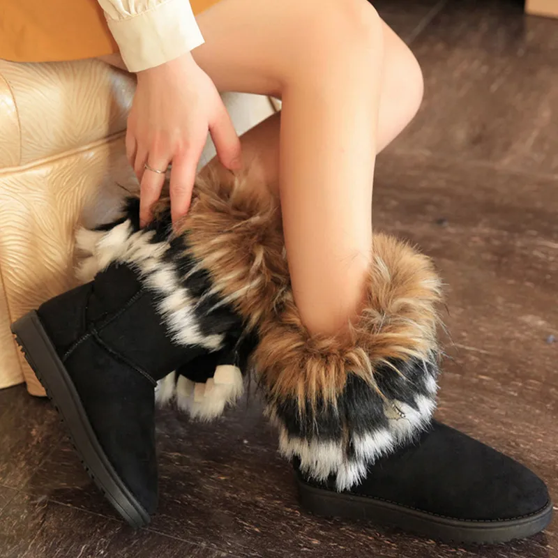 In The Tube Snow Boots Cotton Shoes Fox Fur