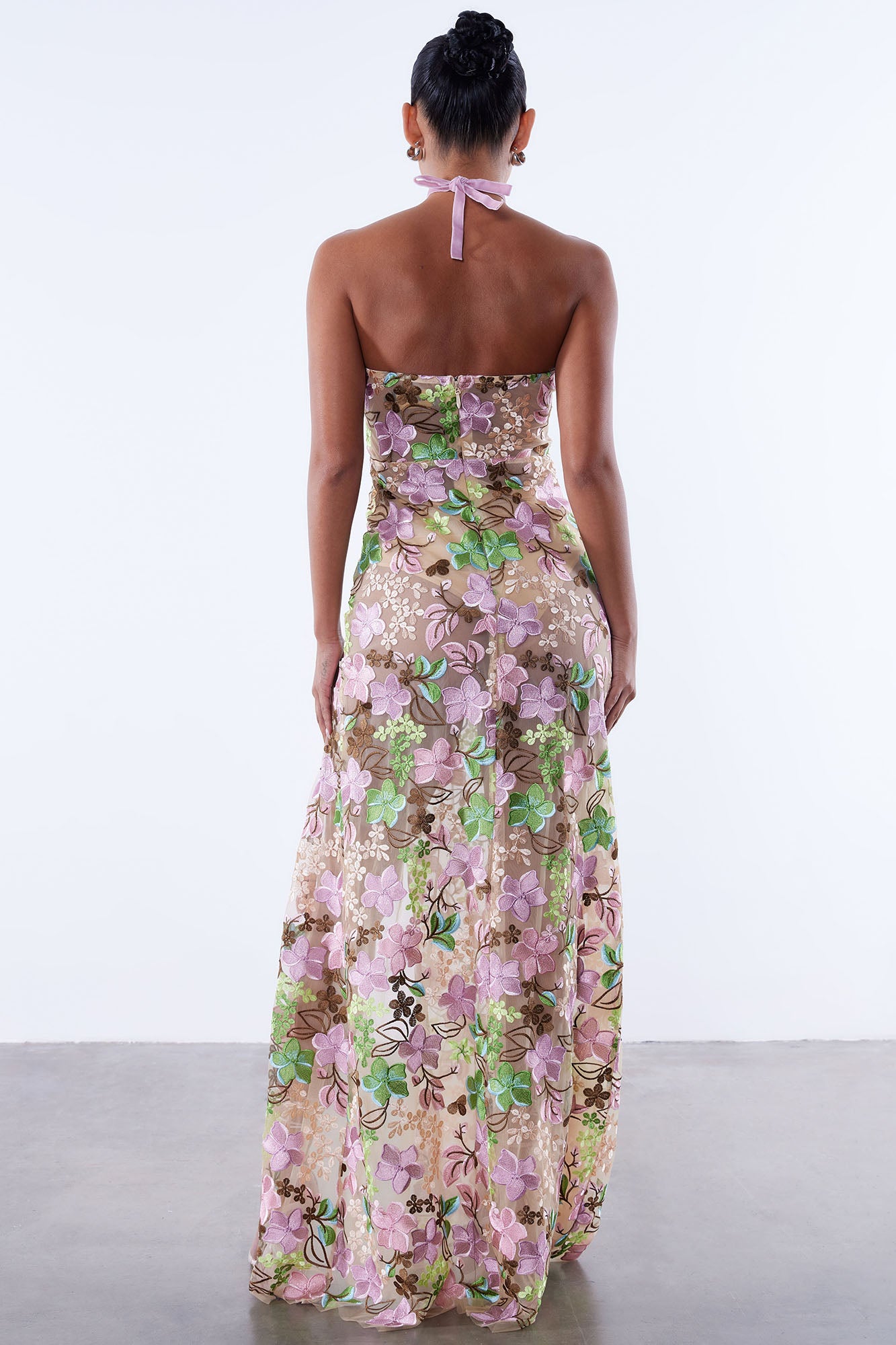 Tiana Floral Maxi Dress - Nude/combo