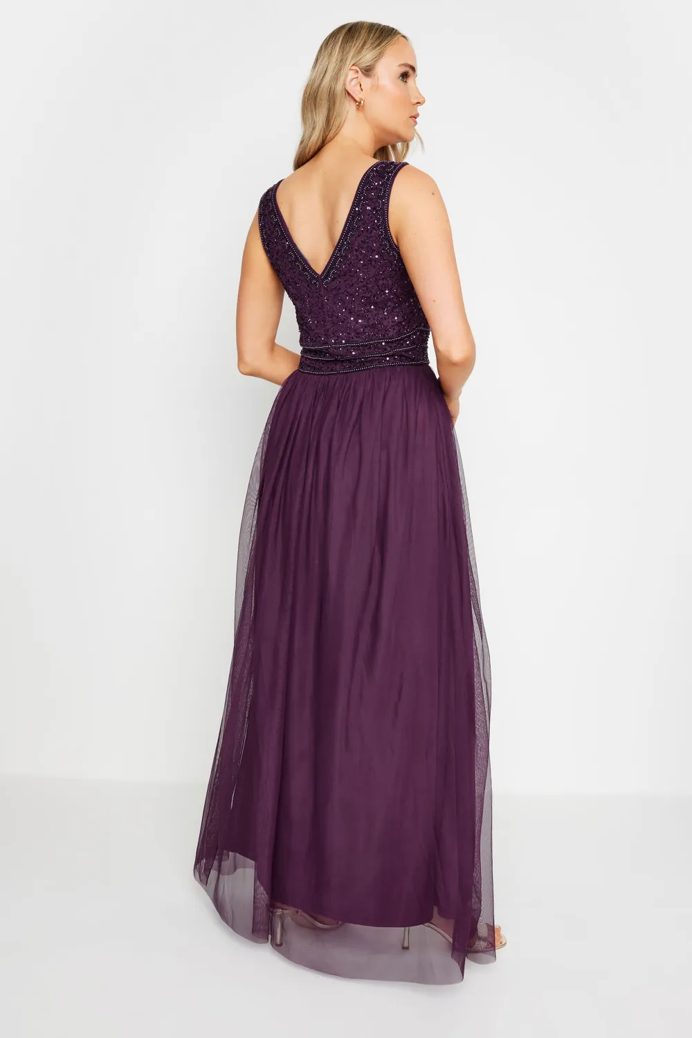 LTS Tall Blush Pink Sequin Hand Embellished Maxi Dress