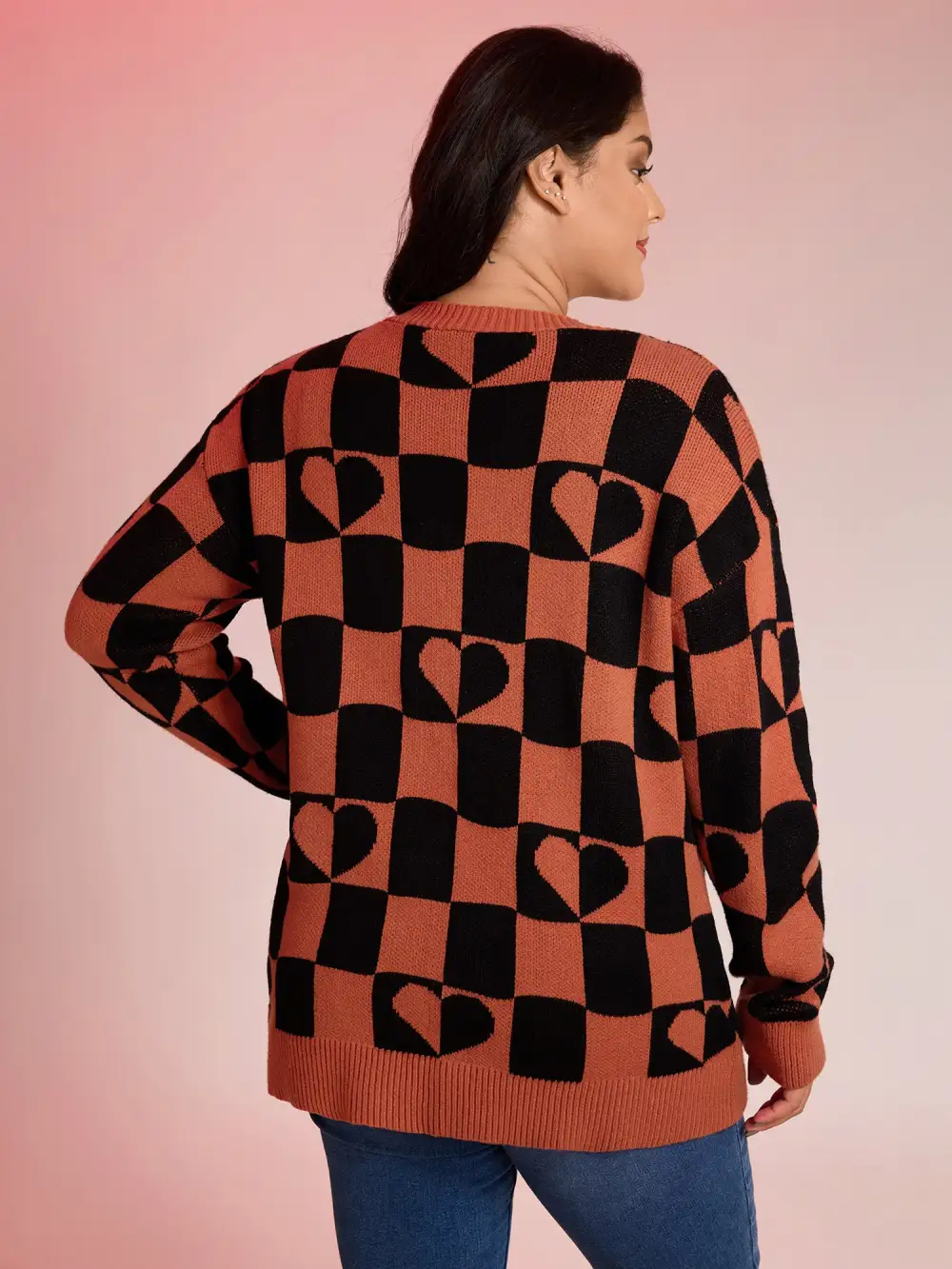 Supersoft Checkered Hearts Stretchy Knit Cardigan