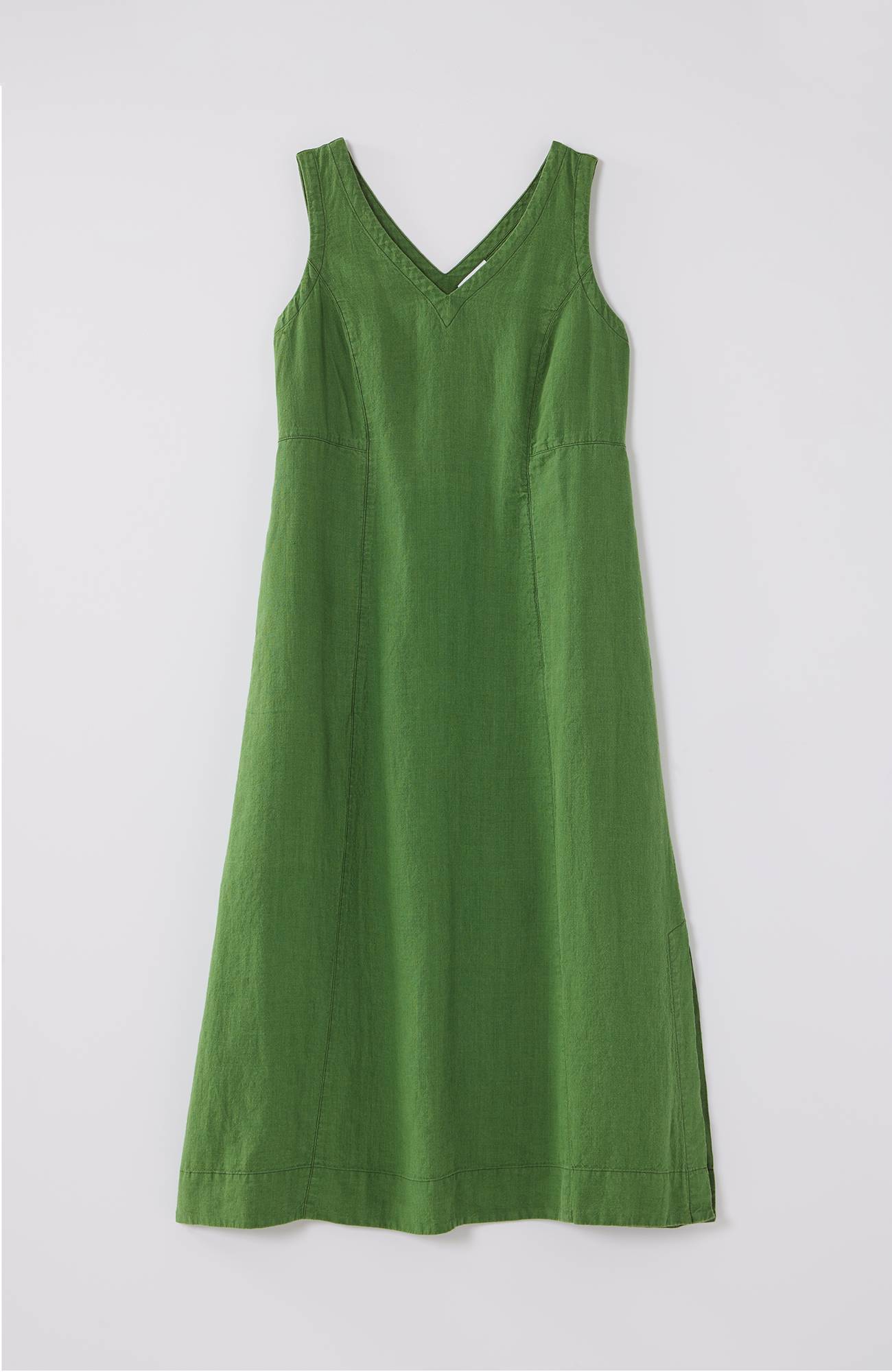 Linen Seamed V-Neck Midi Dress