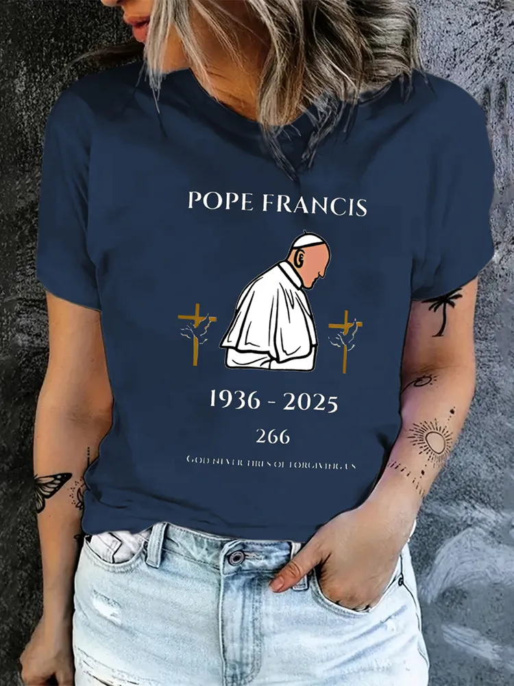 Women's God Never Tires Of Forgiving Us Print Short Sleeve Round Neck Cotton T-Shirt