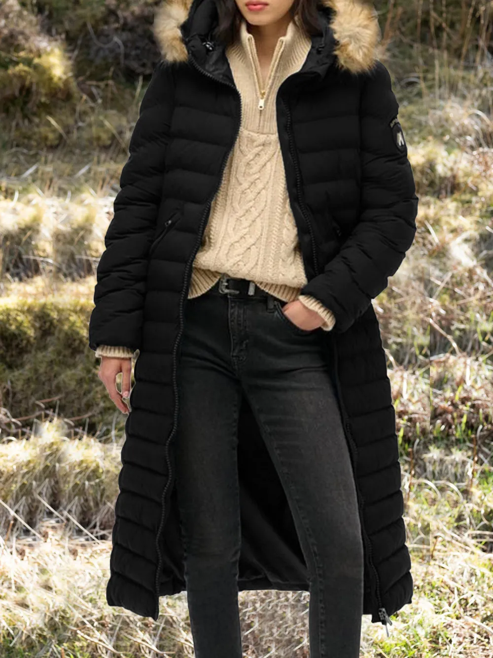 Superdry Fuji Faux Fur Hooded Longline Jacket