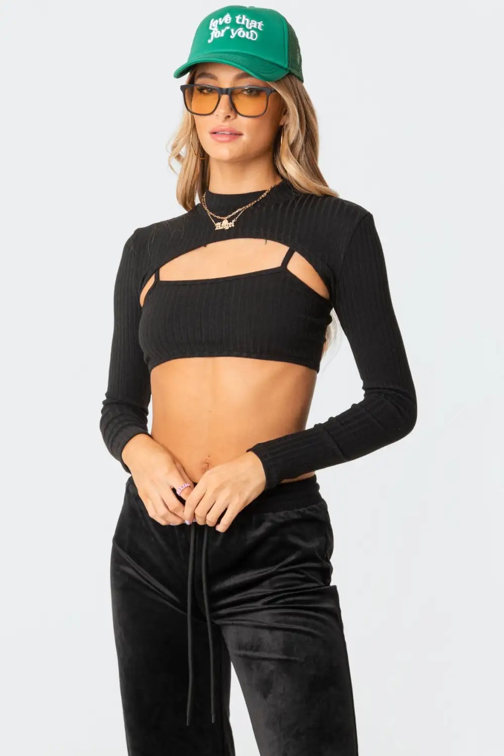 Ash Ribbed Two-Piece Top