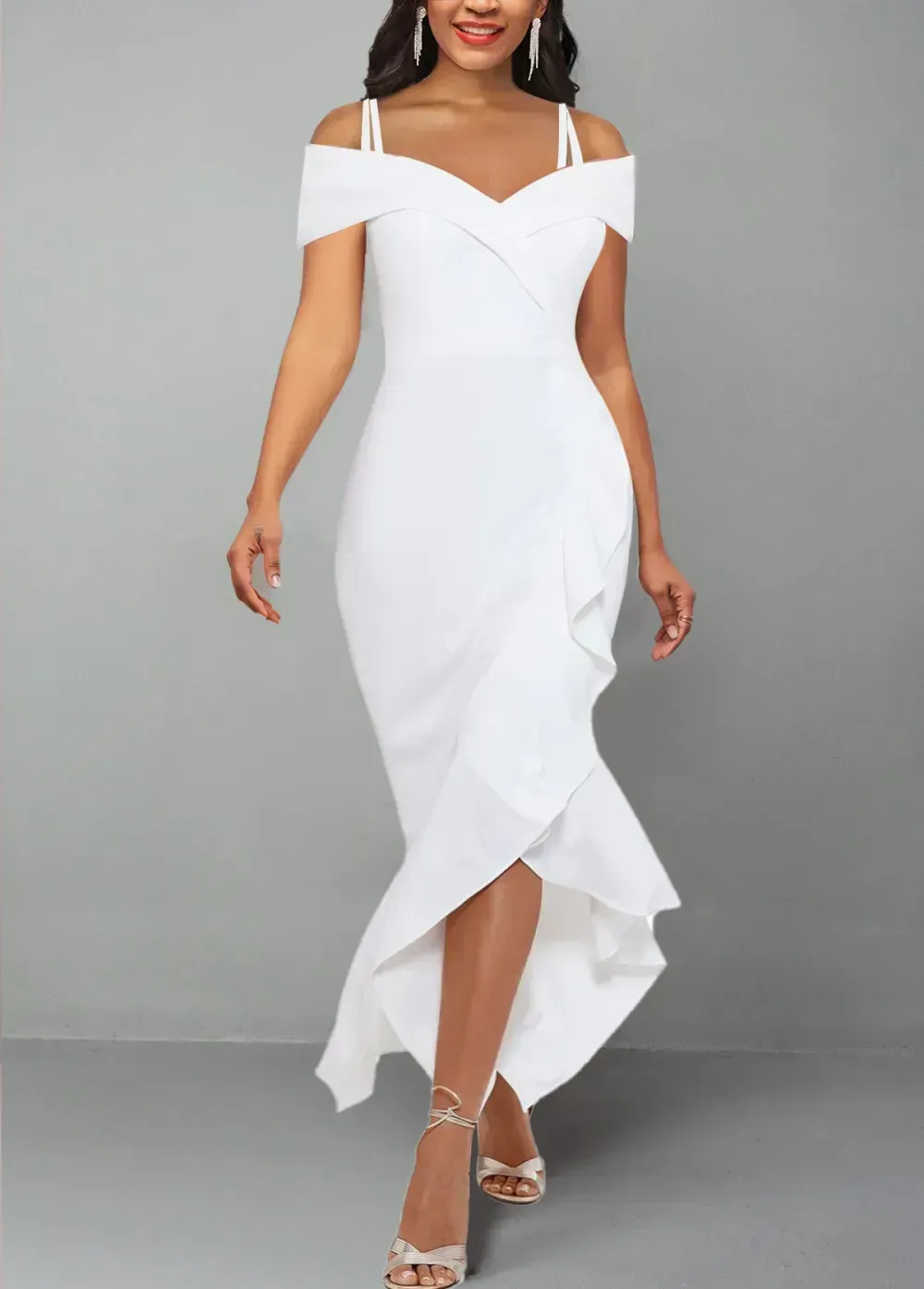 White Short Sleeve Strappy Cold Shoulder Dress