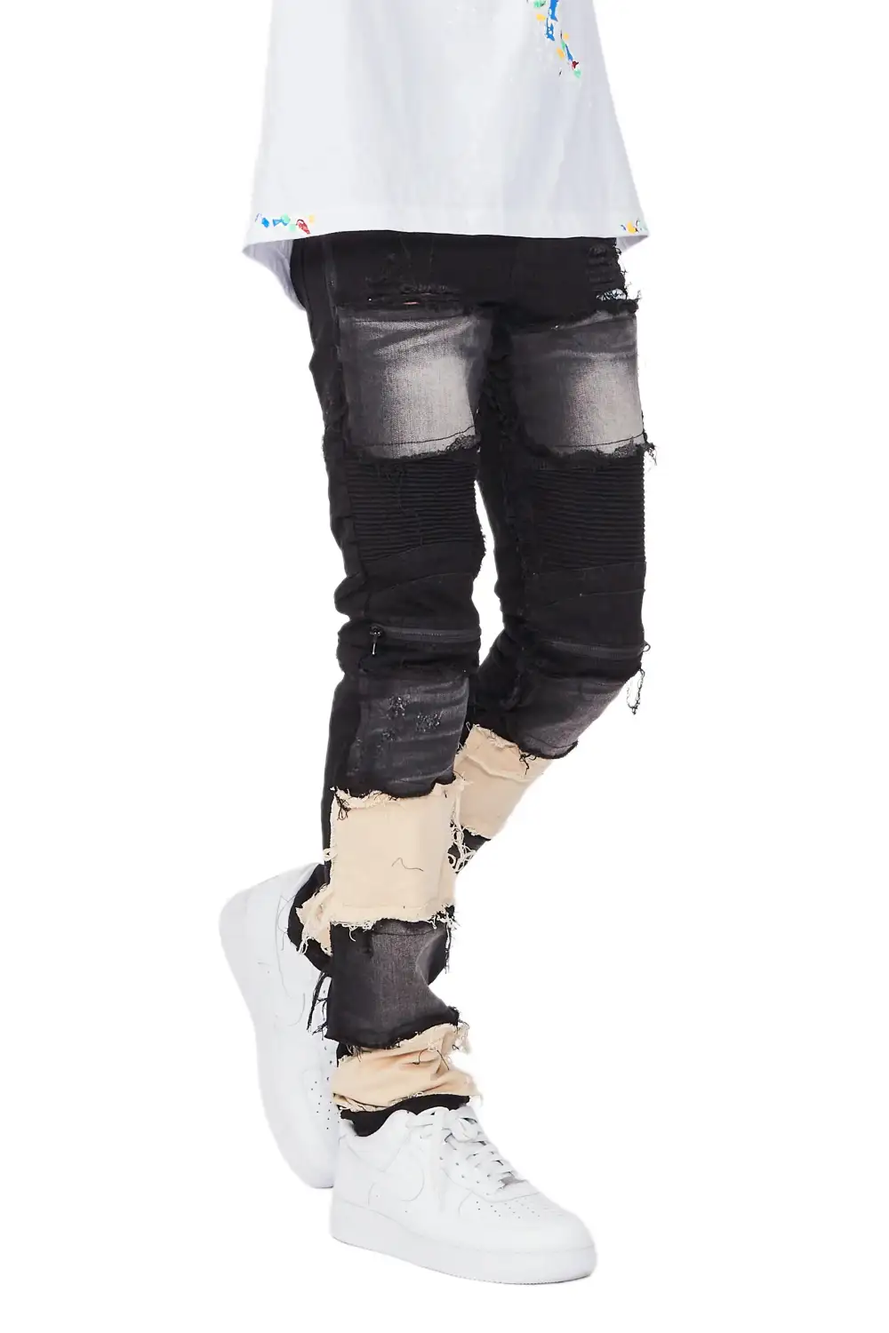 Edric Black Patchwork Biker Jean