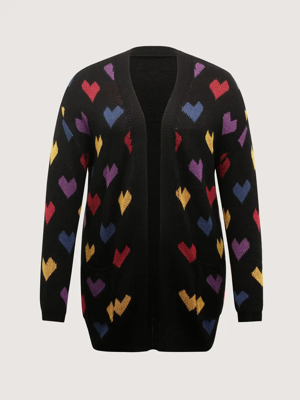 Colorful Hearts Jacquard Pockets Knit Cardigan