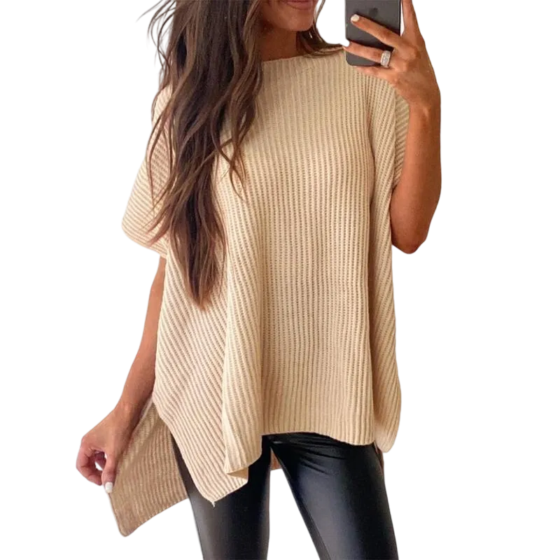 Women's Oversized Knit Sweater – Drop Shoulder, Short Sleeve, Casual Summer Pullover