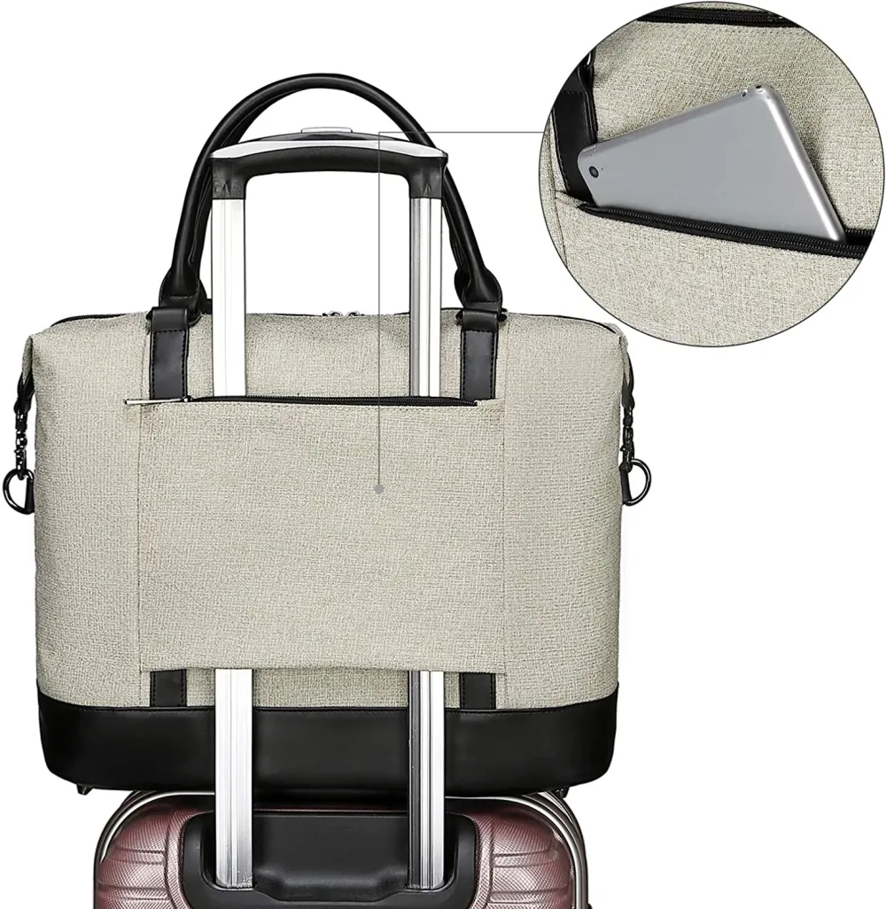 Ladies Canvas Weekender Bag Overnight Carry-on Tote Duffel in Trolley Handle