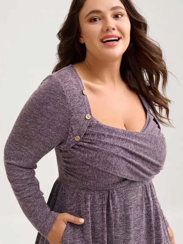 Heart Neckline Button Detailing Crossover Fit Dress