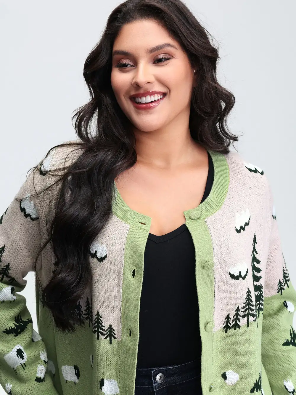 Meadow Pattern Jacquard Button Knit Cardigan