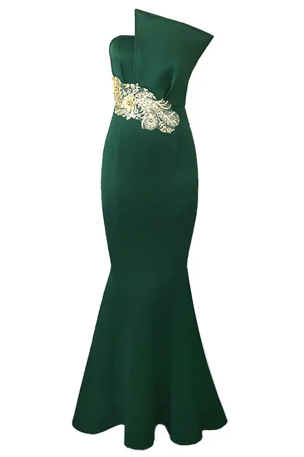 Green Elegant Fishtail Maxi Dress