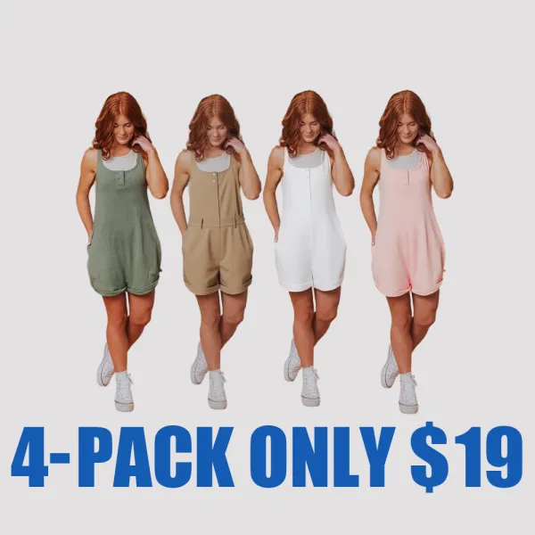 Women's Sleeveless Short Romper – Fern Green Casual Tank Jumpsuit with Pockets