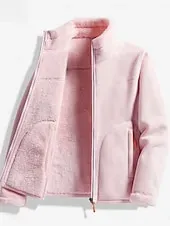 Women's Sherpa Jacket Comfortable Breathable Zipper Pocket Casual Plain Vacation Street Casual Daily Wear Single Breasted Regular Stand Collar Regular Fit Long Sleeve Outerwear Pink Purple Fuchsia