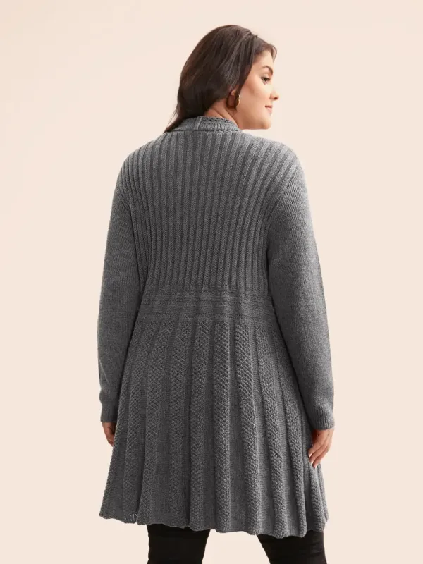 Plain Textured Kimono Collar Cardigan