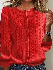 Women's Sweater Cardigan Fashion Streetwear Daily Solid Color Ribbed Open Front Knitted Long Sleeve Regular Tops Knit Holiday Going out Weekend Black Wine Fall Winter