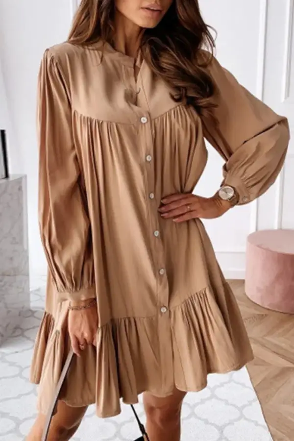Fashion Casual Solid Split Joint Mandarin Collar A Line Dresses